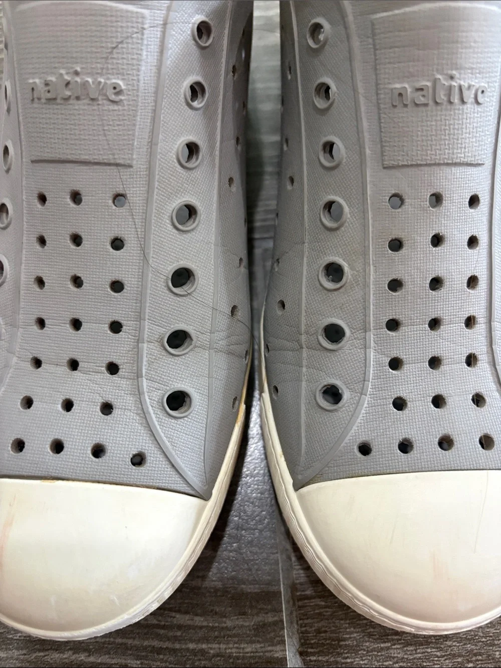 Native Jefferson Slip-On Sneakers in Grey with White Toe